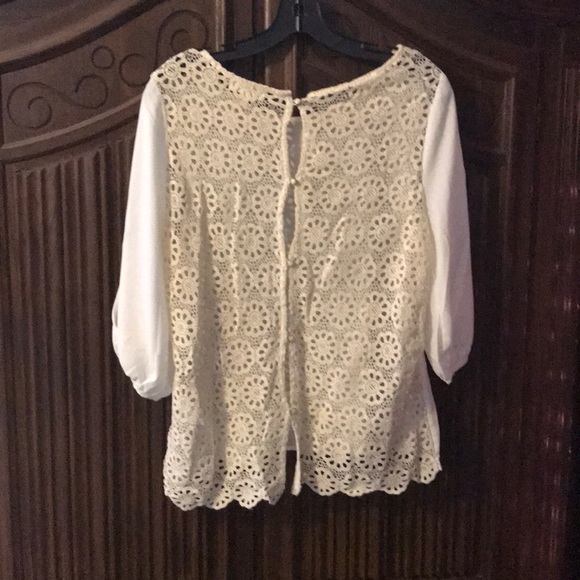Sheer Cream Stunner Top w/ Button Embroidered Back - Picture 2 of 7